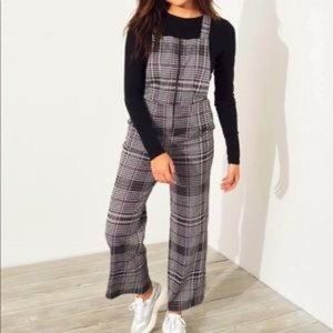 HOLLISTER Houndstooth Stretch Knit Overalls Jumpsuit Size Small